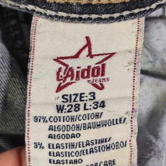 L.A. idol USA jeans flare women's size 3 W28/L34 distressed hard washed blue - Picture 7 of 16